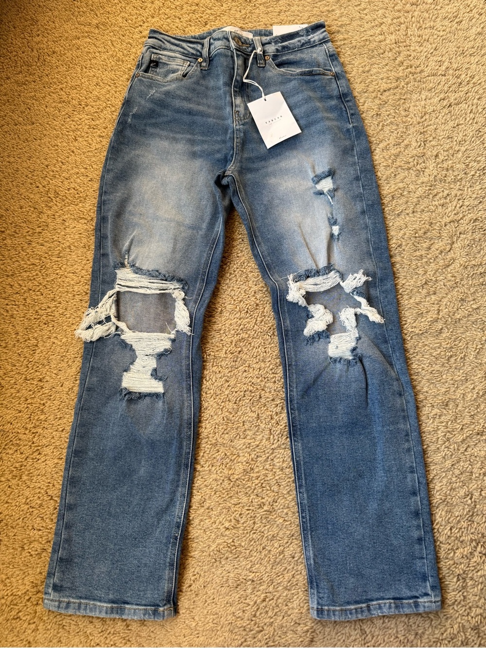 Kancan Distressed Blue Denim Jeans - Ripped Straight Leg